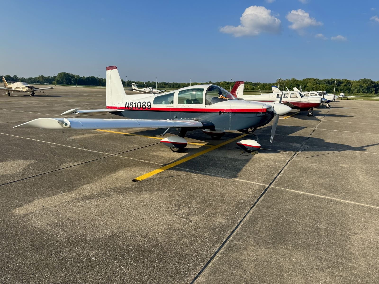 N81089 tied down on the ramp with other aircraft parked nearby